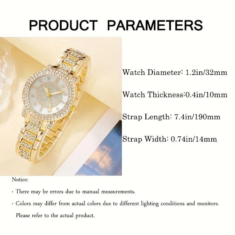 2pcs/set Women's Watch Luxury Rhinestone Quartz Watch Rome Fashion Analog Wrist Watch & Bracelet, Gift For Mom Her