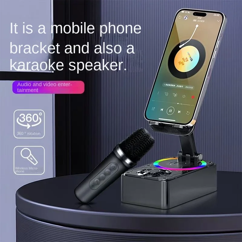 

2In1 Mobile Phone Rotating Bracket Bluetooth Speaker Foldable Desktop Holder Stand w/ Wireless Microphone For Cell Phone Tablets