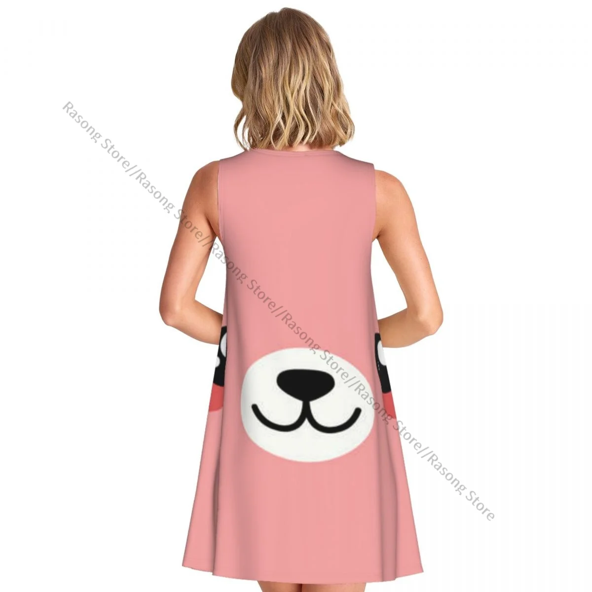 Vestido feminino verão casual camiseta vestidos praia cobrir lindo vestido regata de urso rosa