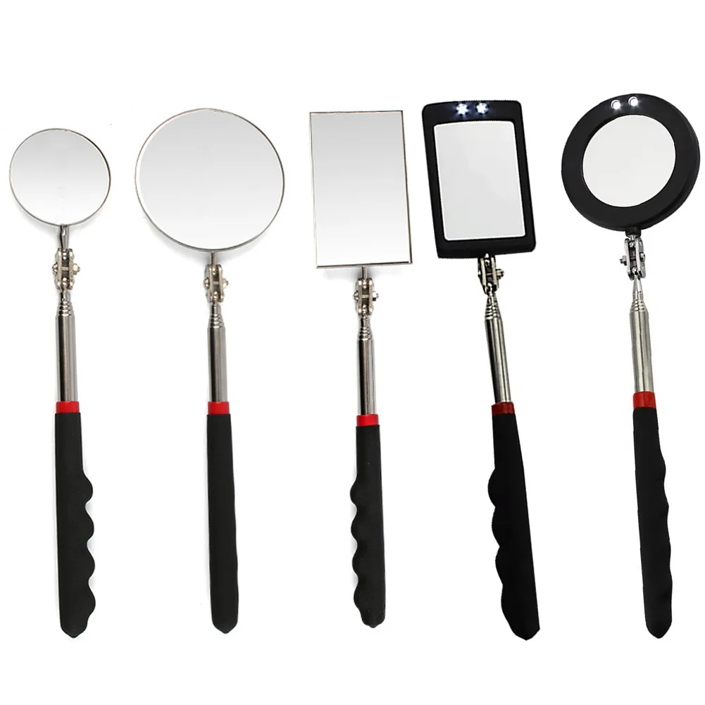 360° Inspection Mirror LED Light Telescoping Mirrors Extend Mechanic Tools Inspection Mirror Telescopic Handle Repairing Tools