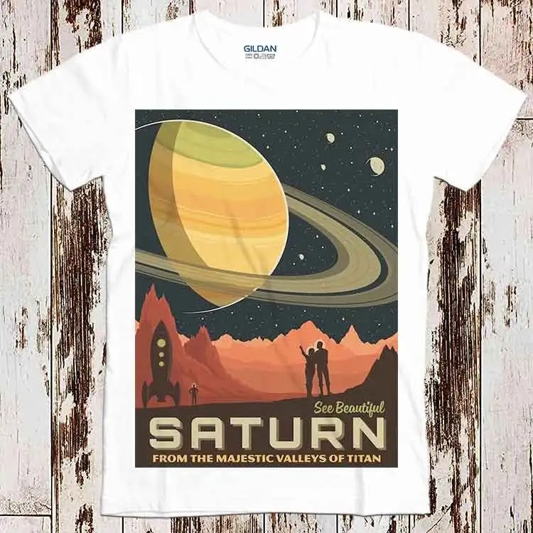 See Beautiful Saturn Majestic Valleys of Titan Retro Space Planet Poster Super Cool Best Top T Shirt 8864