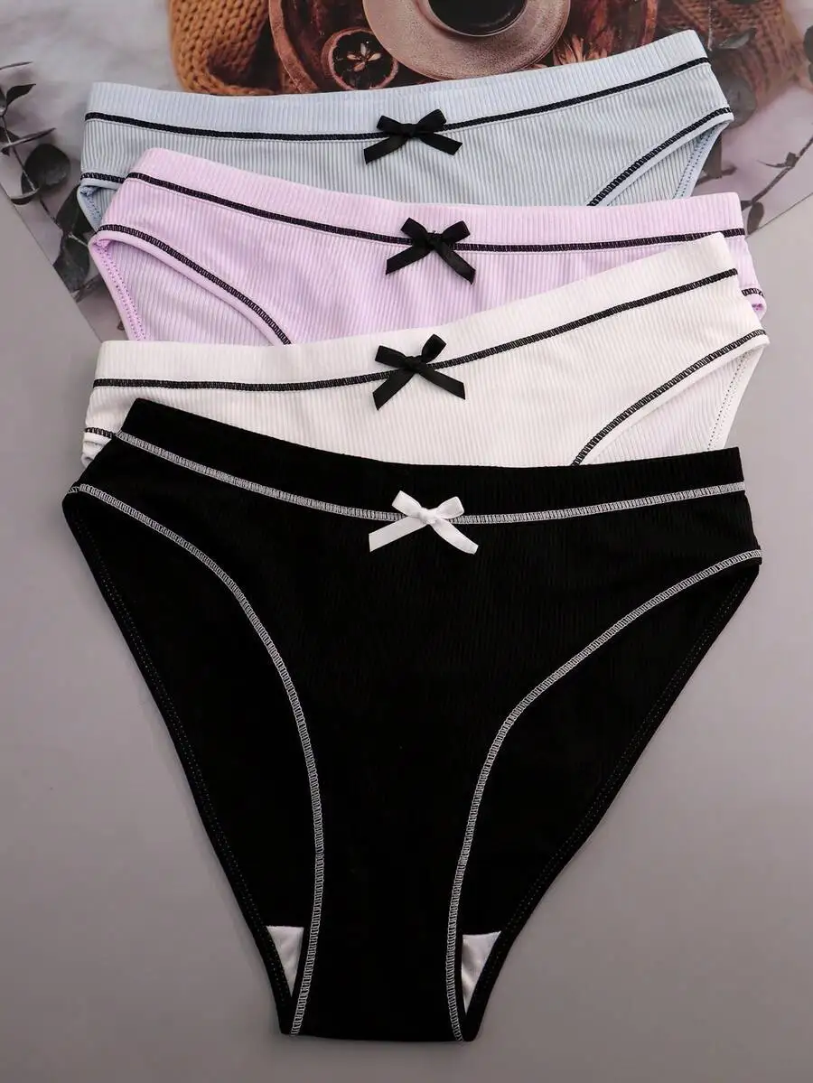 

Womens Multicolor Ribbed Bow Comfortable Triangle Panties