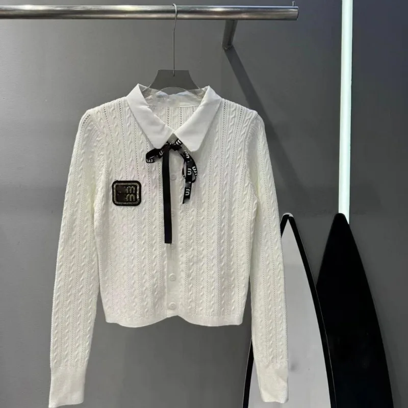 

Женская одежда, весенне-осенняя модная повседневная винтовая резьба, воротник-поло, однотонные женские вязаные универсальные пуловеры с длинными рукавами