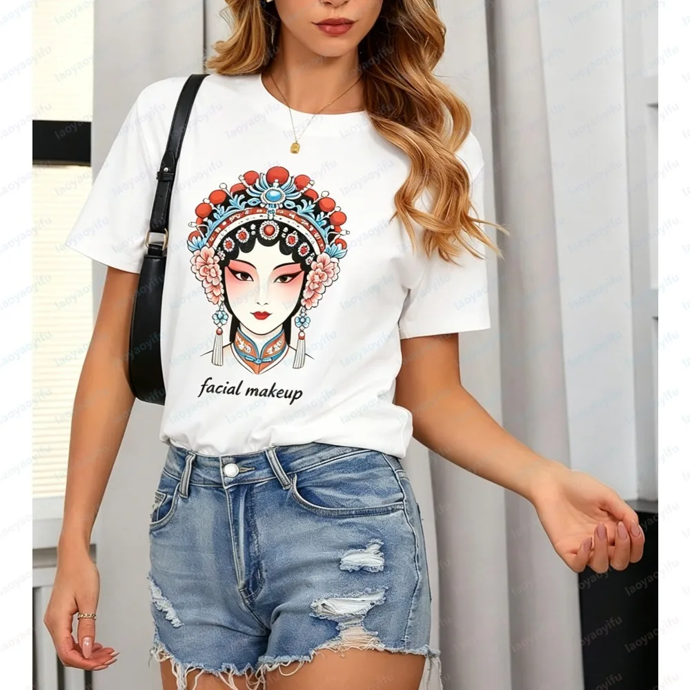 Fashion Women’s Short Sleeve T-Shirt Summer Traditional Opera Graphic Tee Casual Harajuku Streetwear  Round-neck printed shirt