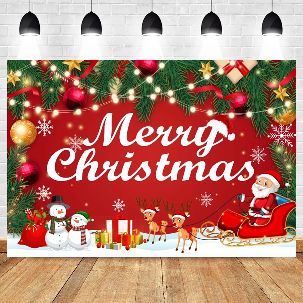 Christmas Photography Backdrop Decor Cartoon Santa Snowman Red Bells Wreath Baby Birthday Xmas Party Photocall Background Banner