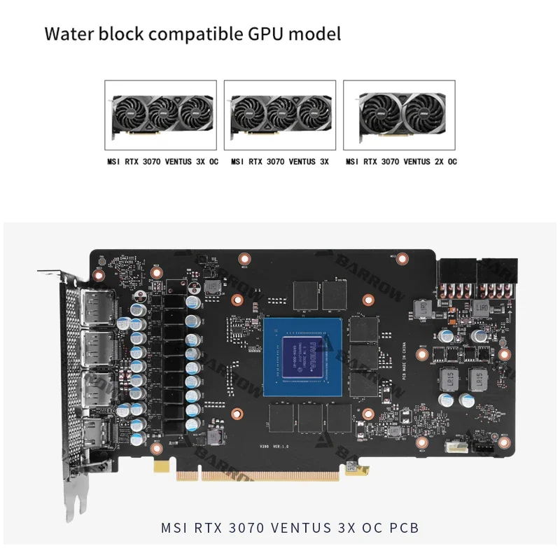 Barrow GPU waterkoeling blok voor MSI RTX3070 VENTUS, volledige dekking ARGB GPU koeler, PC waterkoeling, BS-MSV3070-PA2