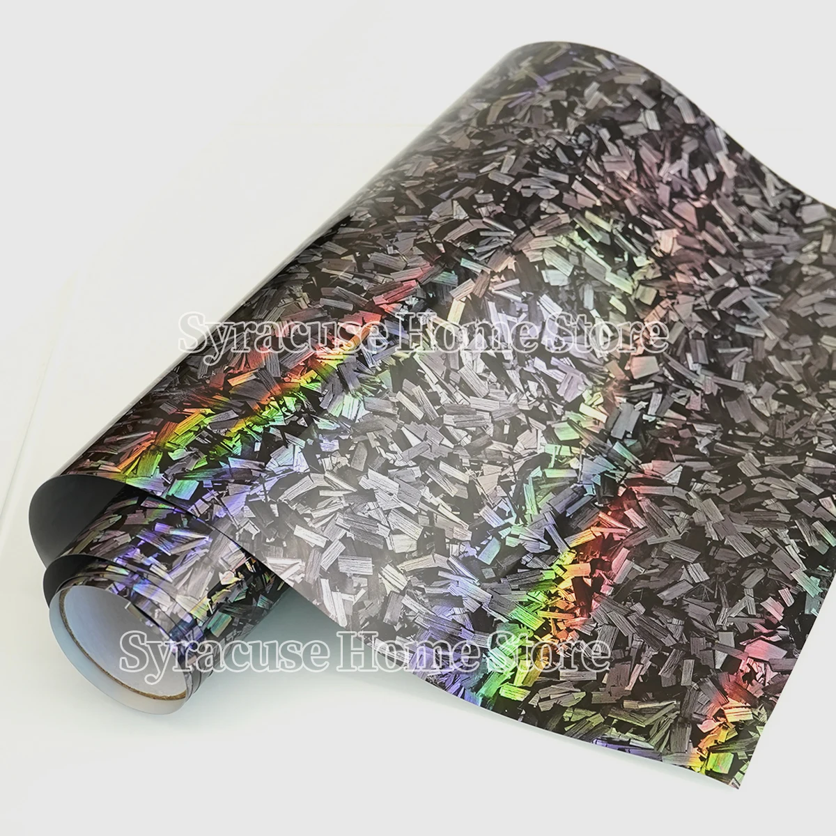 Película de envoltura de vinilo holográfica para coche, carbono forjado, plata, negro, cromado, autoadhesiva, película de envoltura de vinilo para