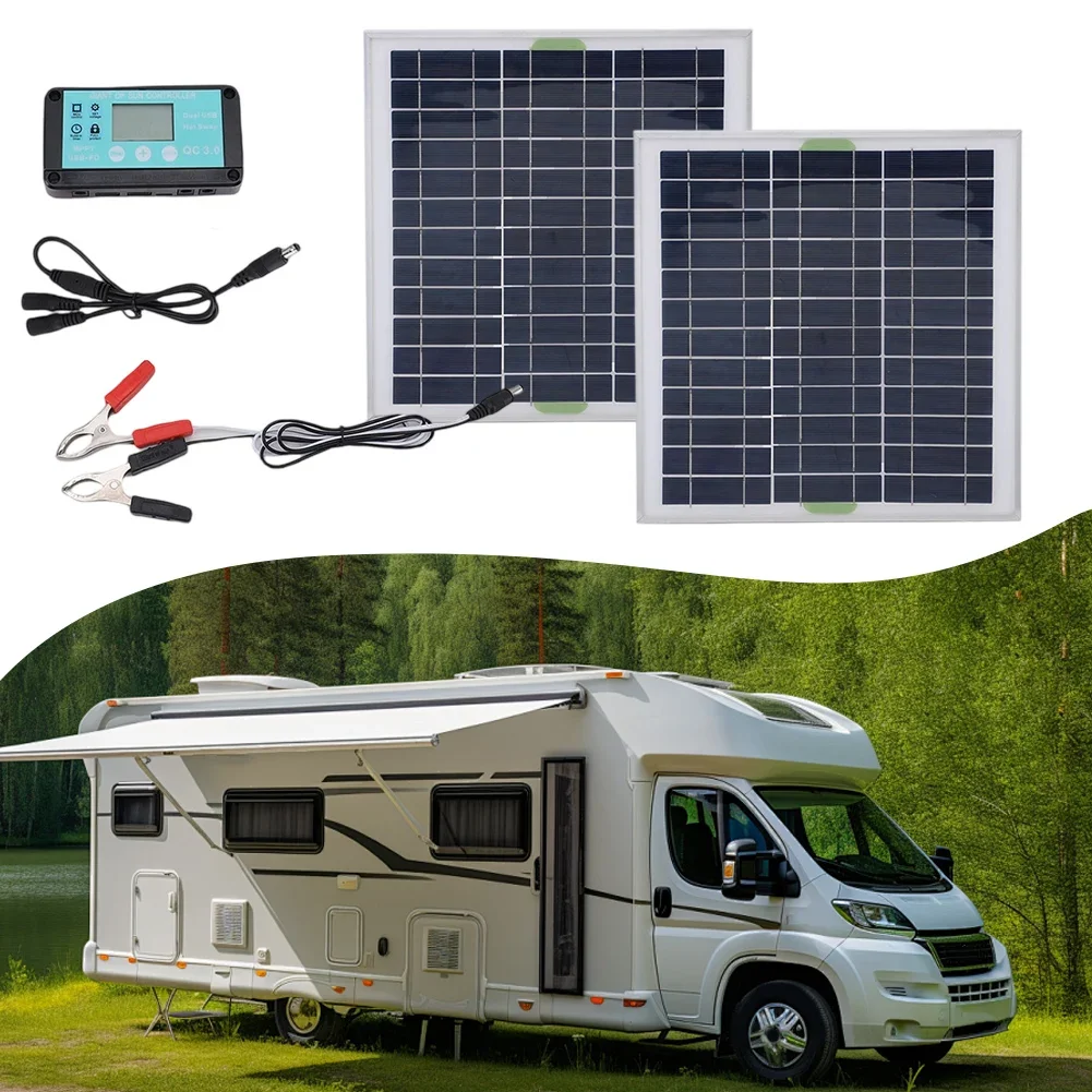 

Двухпанельный солнечный комплект мощностью 200 Вт с контроллером 10 А — эффективная и портативная система инвертора мощности для дома/кемпинга, резервная батарея