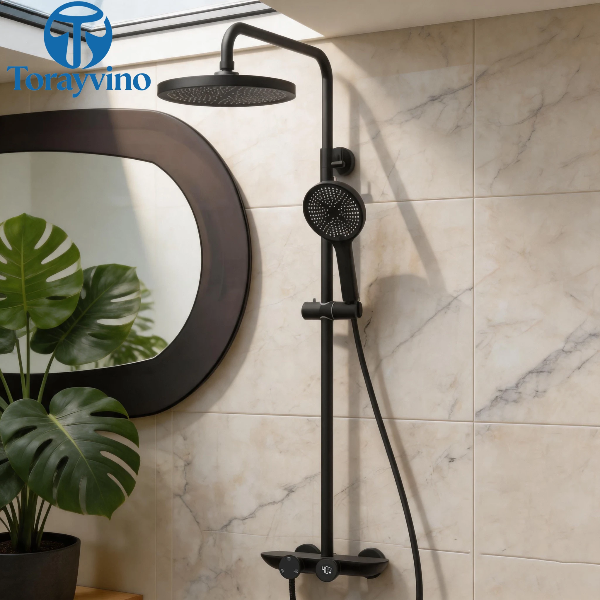 Torayvino Digital display gold luxury Bathroom Shower System Set 3-way Rainfall Head high quality outdoor faucet shower column