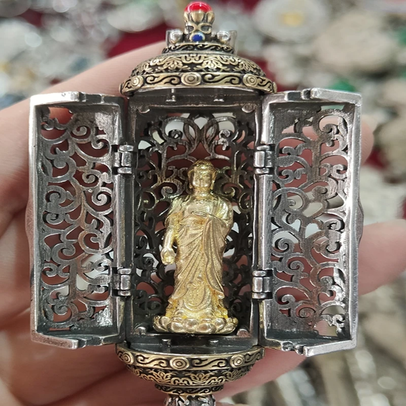 Flower see Buddha sterling silver ga Wu box pendant male Guan Yin Amida Tizang Bodhisattva pendant accessories talisman necklace