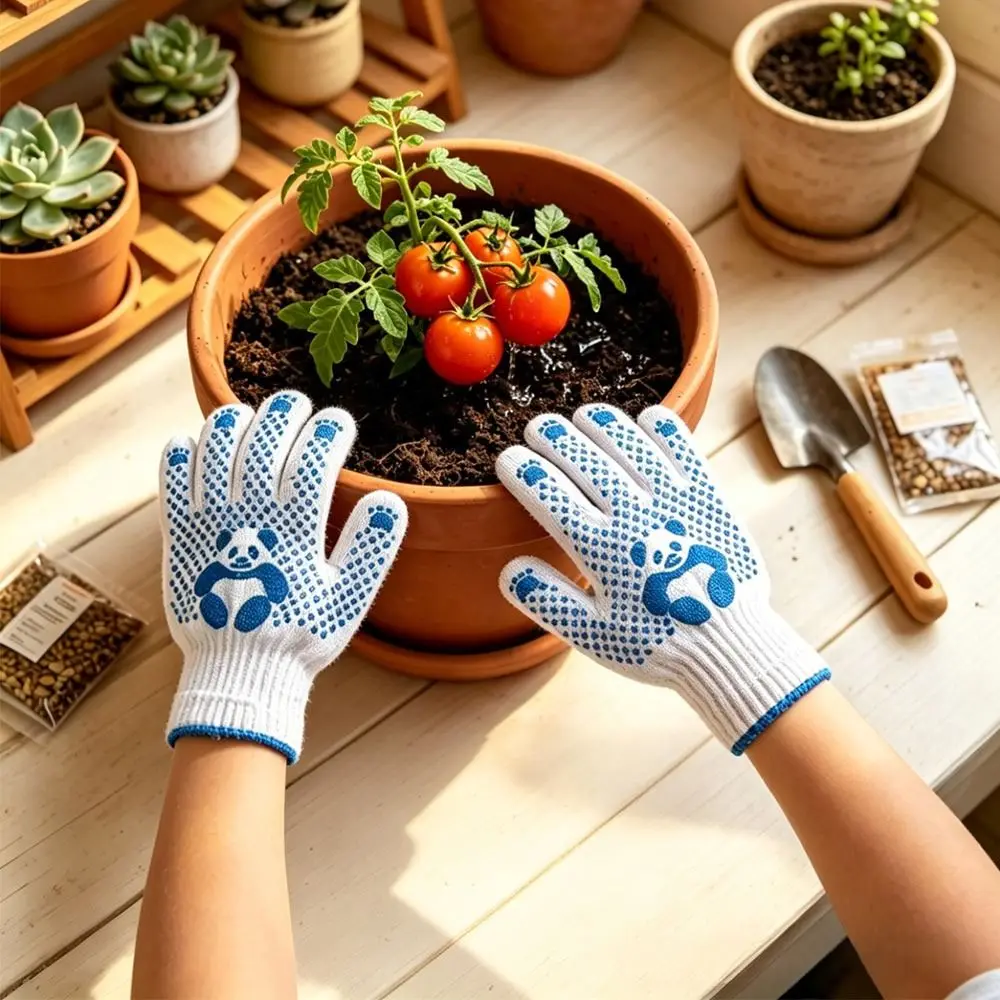 1/2/4Pairs Polyester Cotton Gardening Gloves Anti Skid Animal Pattern Children Work Gloves No Odor Breathable