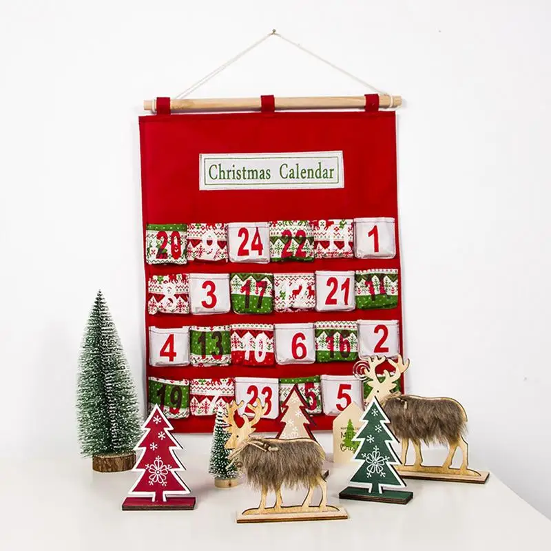 

Fabric Advent Calendar with Pockets Christmas Countdown Calendar Hanging Ornaments Reusable Fillable Candy Bags Home Xmas Decor