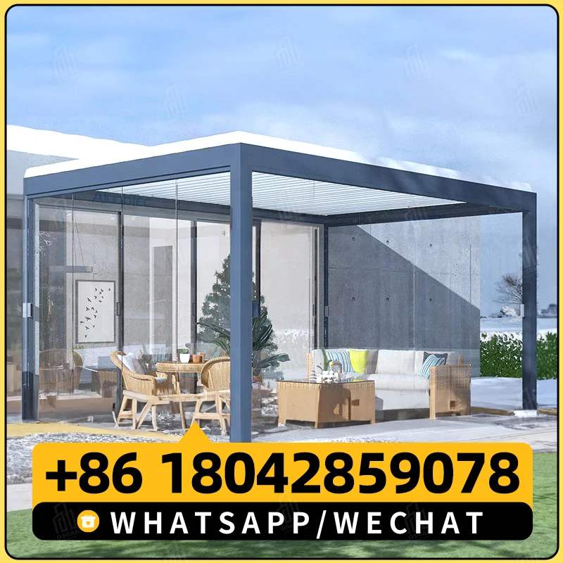 AlunoTec New Design Canopy Waterproof Bioclimatic Sunshade Motorized Louver Shelter Pergola