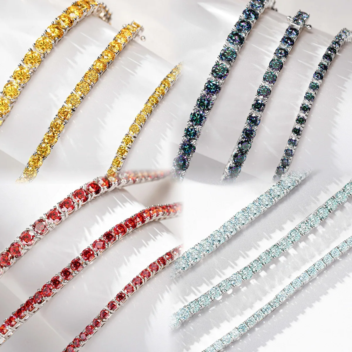 Colorful Morganite Bracelet for Women, PT950 Platinum Tennis Bracelet with Morganite Chain