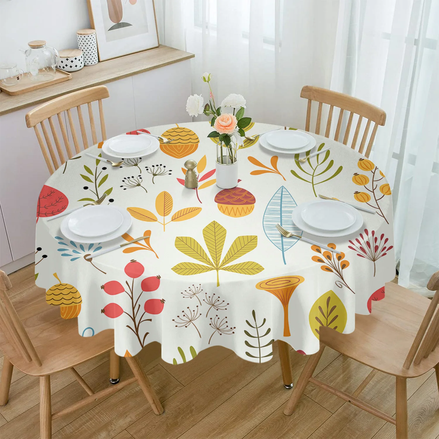 Autumn Leaves Pine Cones Table Cloth Waterproof Home Decoration Tablecloth Party Kitchen Dinner Table Cover