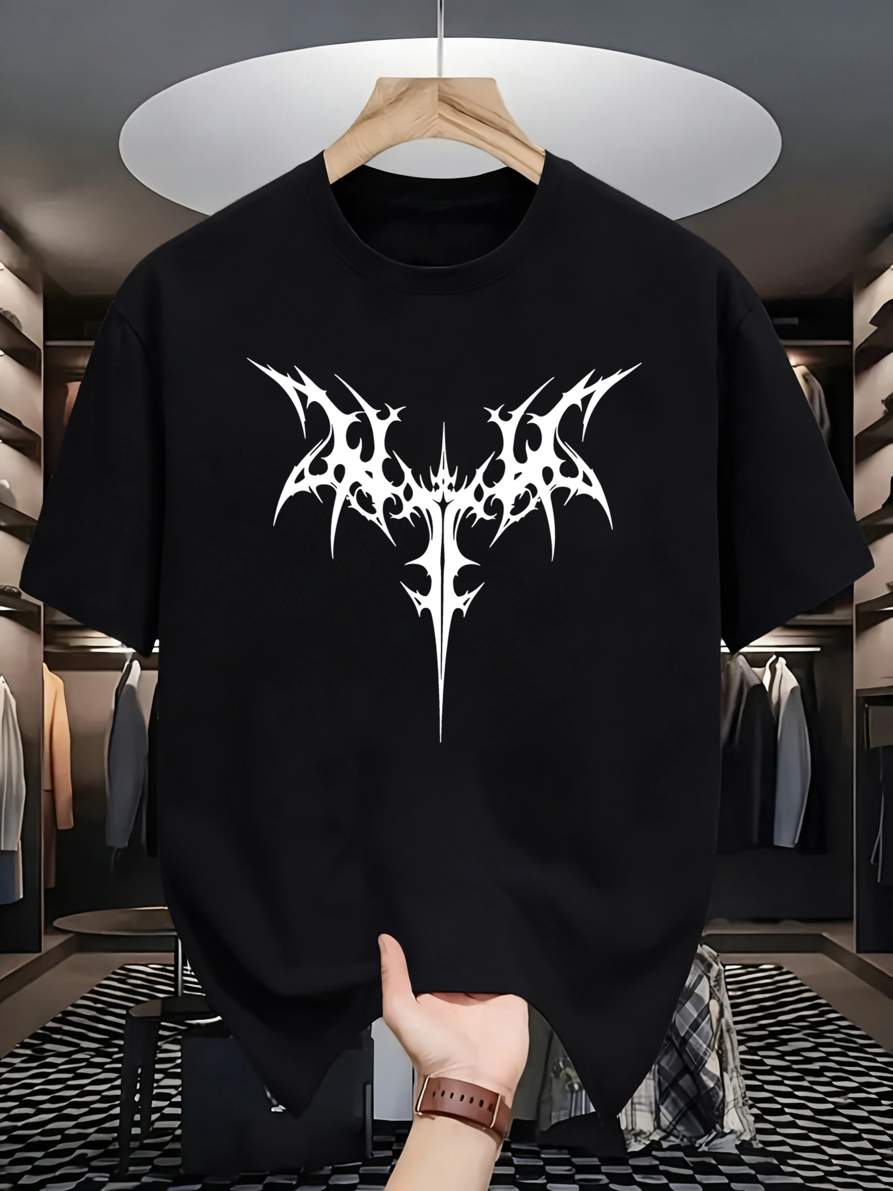 Spiny Bat Wings Design Men Breathable Street T Shirt Hip Hop All-Match Top Casual Cotton Clothes O-Neck Loose Unisex Streetwear