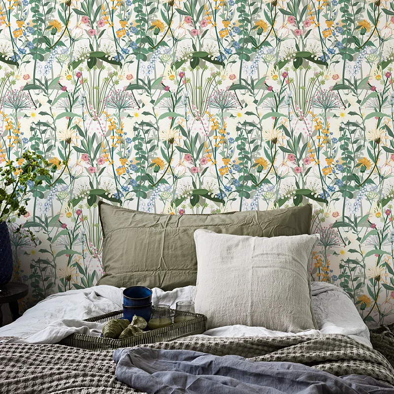 Fresh Green Floral And Leaves Peel And Stick Wallpaper Chic Spring Leaf Self Adhesive Living Room PVC  Wall Stickers