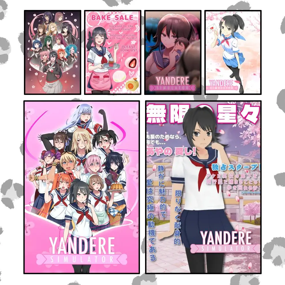 Game Popular Cute Yandere Simulator Poster Wall Art Poster Waterproof PP Print Peel And Stick Removable Self Adhesive Home Decor