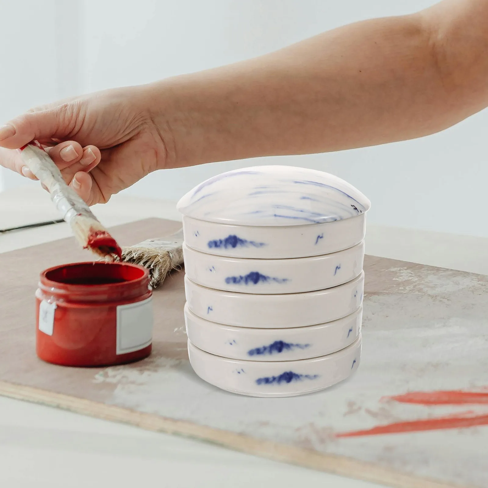 

1Set Ceramic Paint Palettes Multi-Layer Stacking Color Mixing Tray Convenient Watercolor Pigment Bowl for Acrylic Oil Gouache