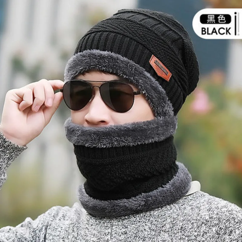 Winter Knitted Hat Men's Women's Velvet Warm Scarf  chapeu Hat Thickened Wool Hoodie Parent Child Hat gorro e cachecol