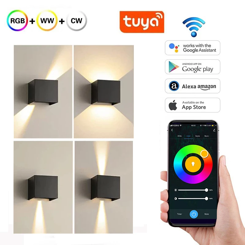 Tuya Smart LED Dimmable Wall Lights APP Control Wall Lamp Exterior/Interior RGBCW Color Changing Up Down Wall Sconce