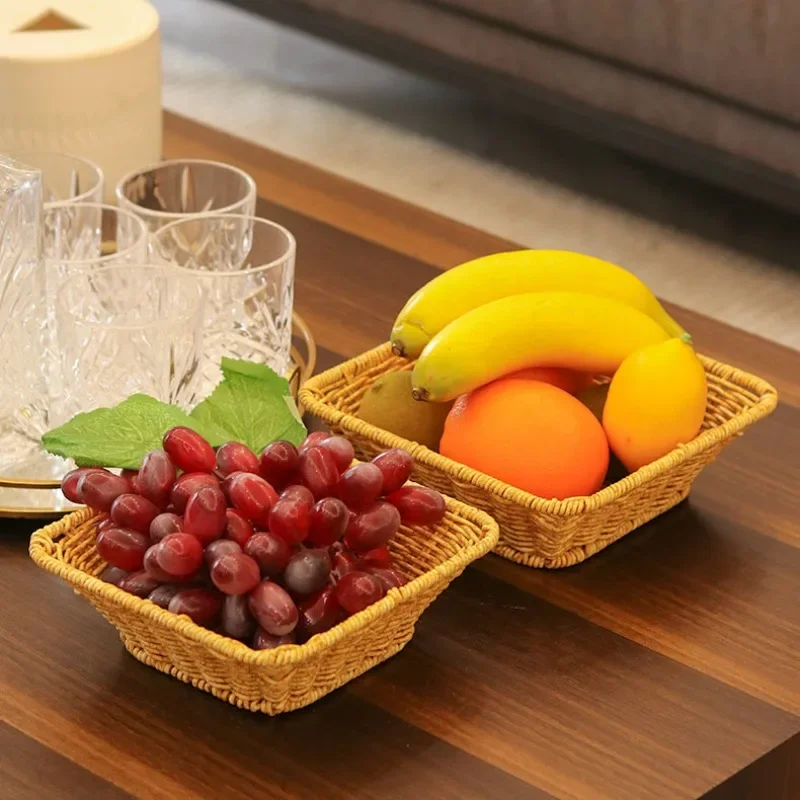 

Imitation Rattan Woven Tabletop Square Dried Fruit Tray Hand Woven Fruit Basket Rattan Woven Basket