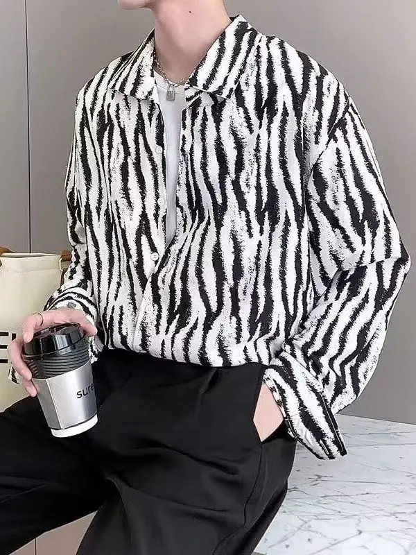 Original Autumn Fashion Brand Men's Loose Long Sleeve Shirt Zebras Print Anti-Wrinkle Comfortable Breathable Casual Style