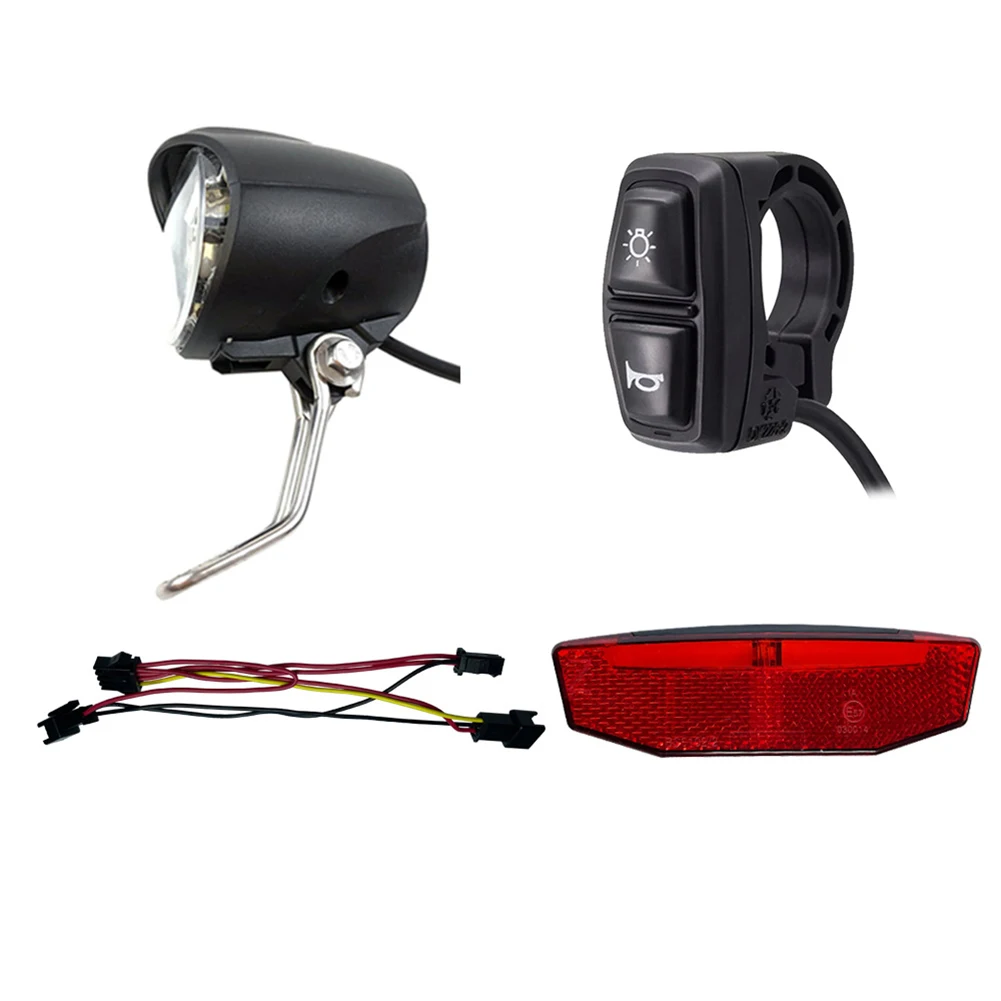 Ebike Headlight Bike Light 12~72V Electric Bike Lamp Front/Rear Light Set LED Brake Lamps Quick Release Switch Cable Set