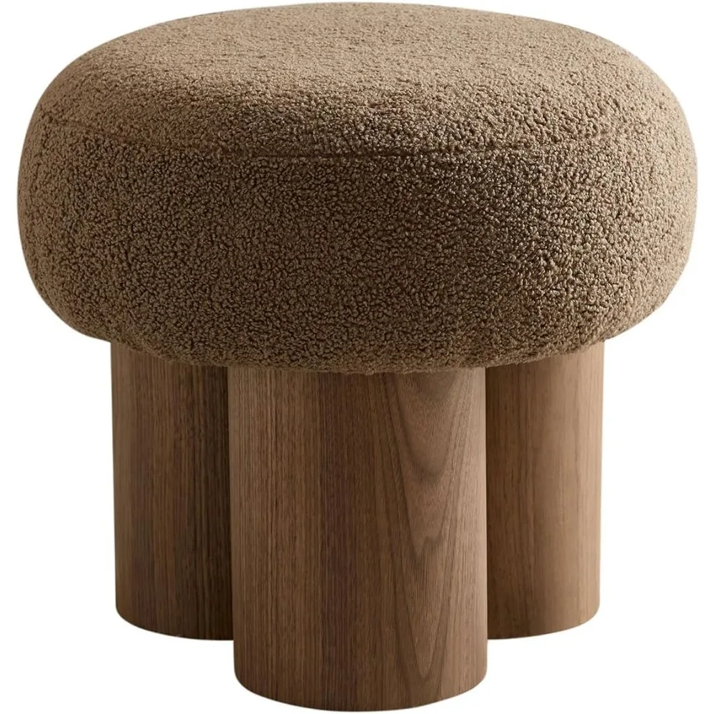 ผ้ารอบ Ottoman สตูลเท้า,โมเดิร์นรูปเห็ดขนาดเล็กเท้า,Comfy ชั้น Pouf สําหรับห้องนั่งเล่น,ห้องนอน,Faux Teddy FUR