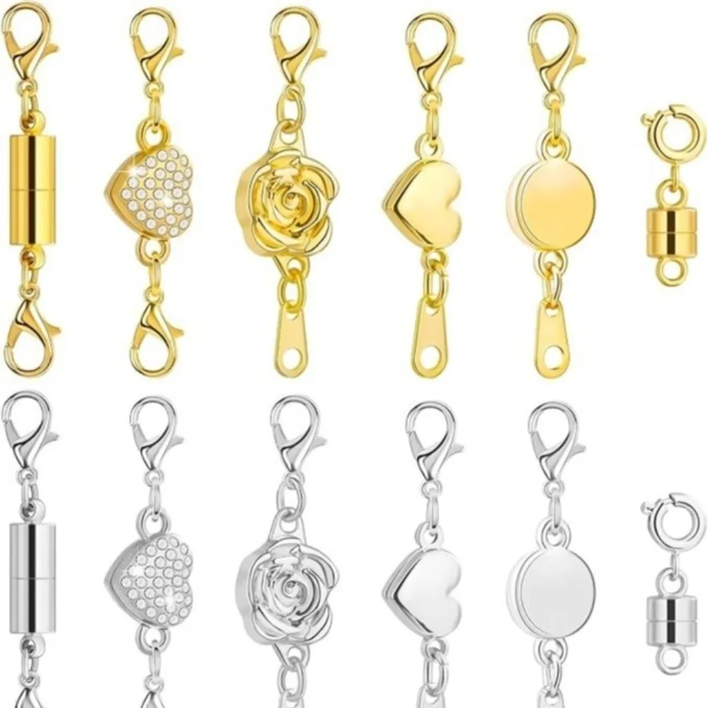 6/12 szt. Złote i Srebrne Magnetyczne Zapięcia do Naszyjników Dwugłowicowe Karabińczyki DIY Naszyjnik Biżuteria Przedłużka Magnetyczne Zamykanie Regulowane