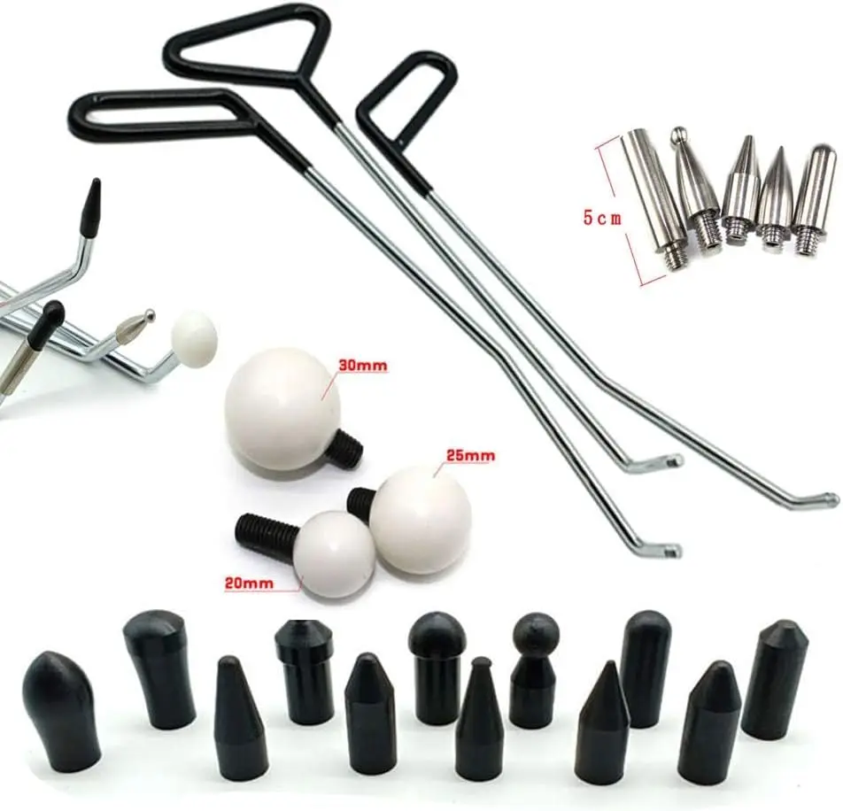 

Paintless Dent Repair Kit: 6 Rods & 20 Awl Heads for Car Auto Body Hail Dings Removal