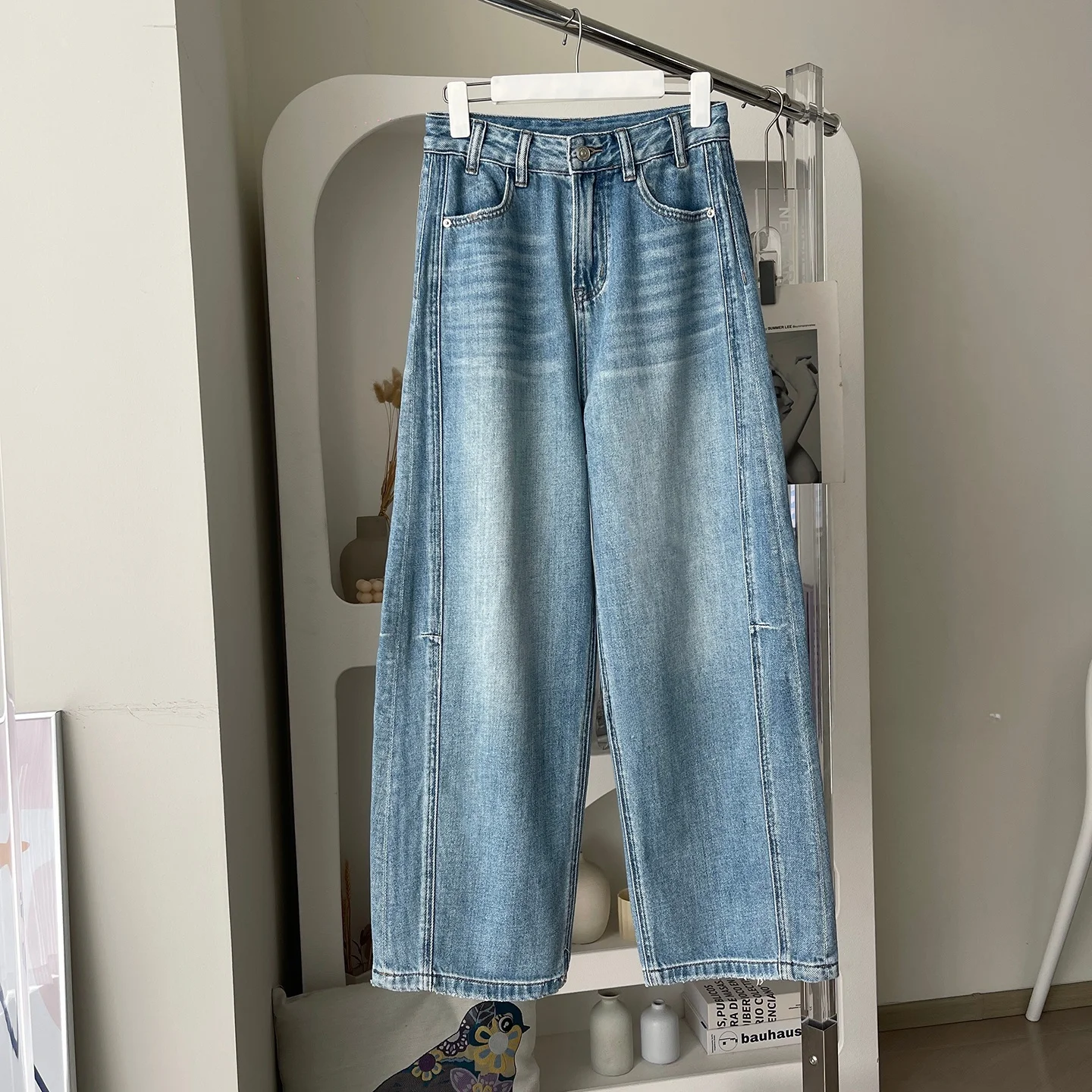 

Женские джинсы с высокой талией из хлопкового денима, универсальные, прямого кроя, в стиле корейских дорам, для повседневной носки