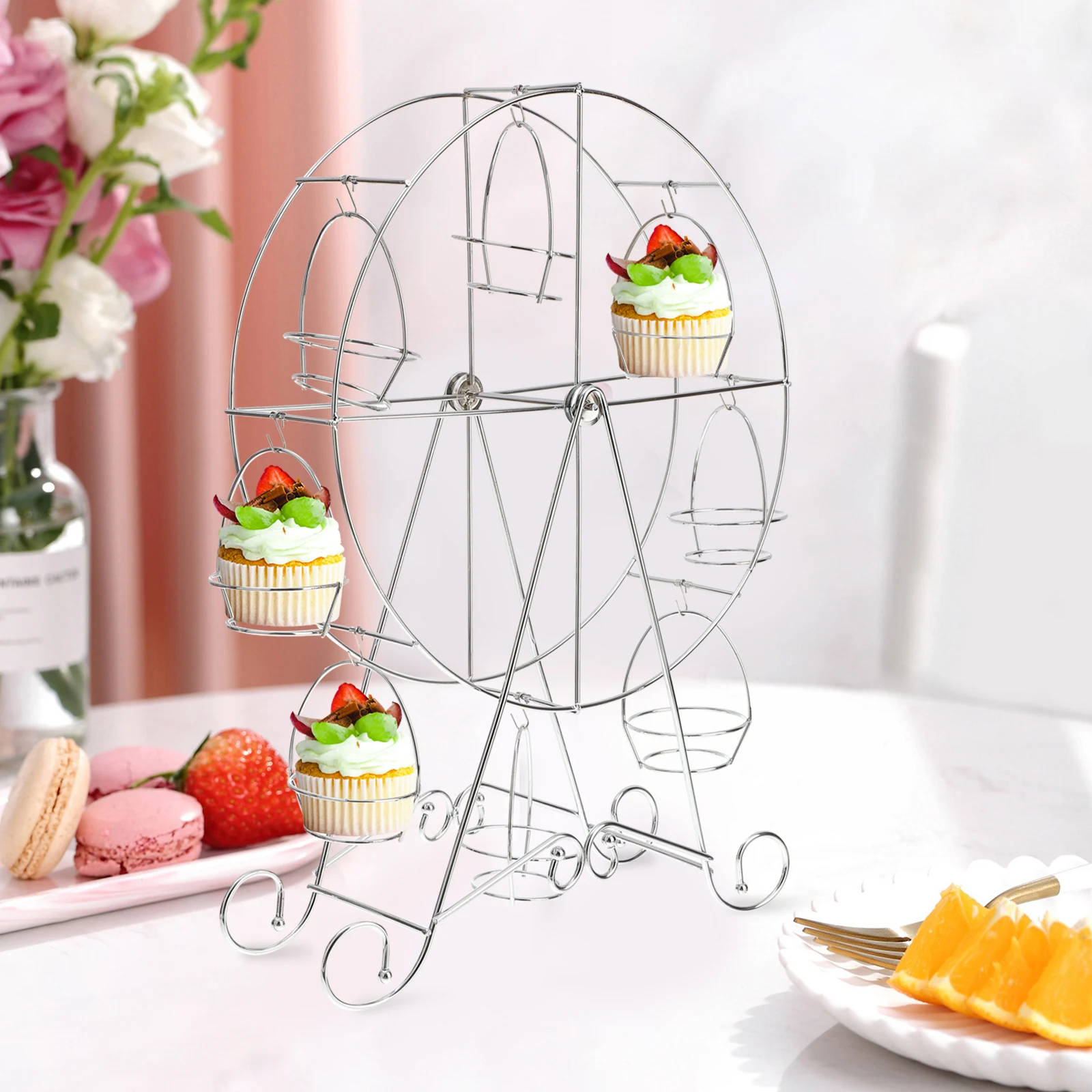 

Elegant Silver Ferris Wheel Cake Stand Iron 8 Cup Capacity Dessert Display Rack Wedding Party Snack Tray Cake Stand