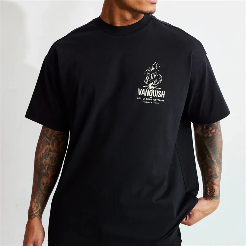 Sports fitness men\'s cotton sportswear loose crew neck short sleeve men\'s T-shirt Street wear summer casual men\'s wear