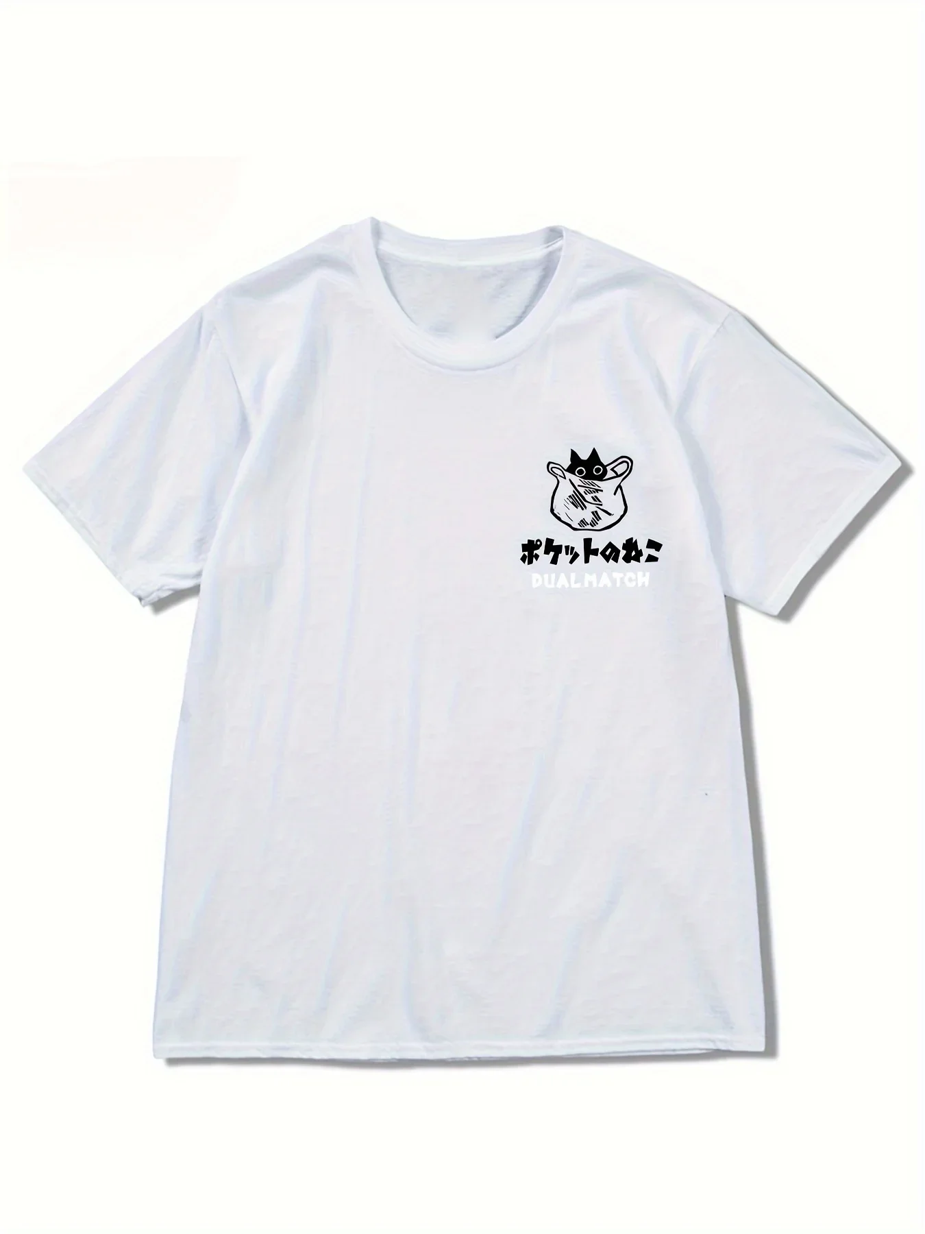 Damen-T-Shirt mit schwarzem Katzenmuster, lässiges Kurzarm-T-Shirt mit Rundhalsausschnitt, Herrenbekleidung für den Außenbereich