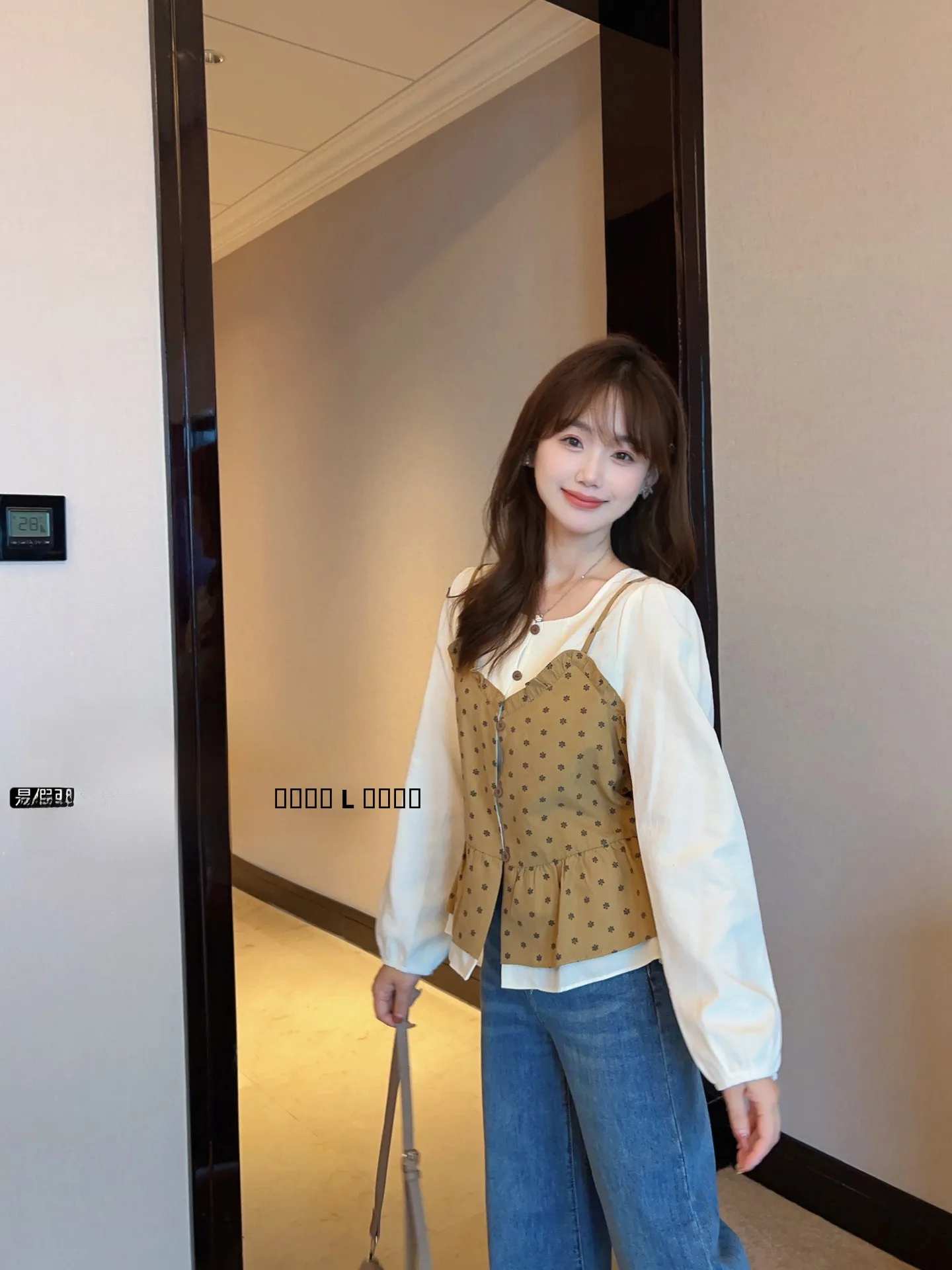 

Sweet Sle Long Sve irt Waist Cinched round Ne Two-Piece Look Cotton Polyester Blend Breathable Comfortable for Girls