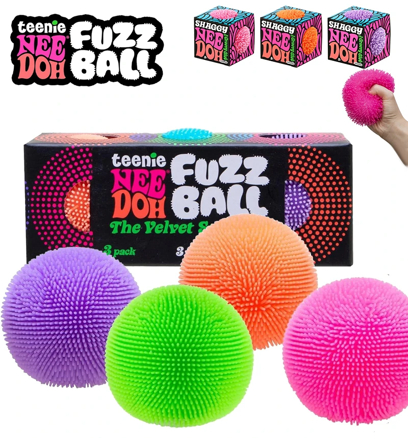 Needoh Fuzz Ball Stress Teenie 3 Pack Mini Relief Sensory Toy The Groovy Glob Soft Maltose Fluffy Hair Balls Squishy Fidget Toy