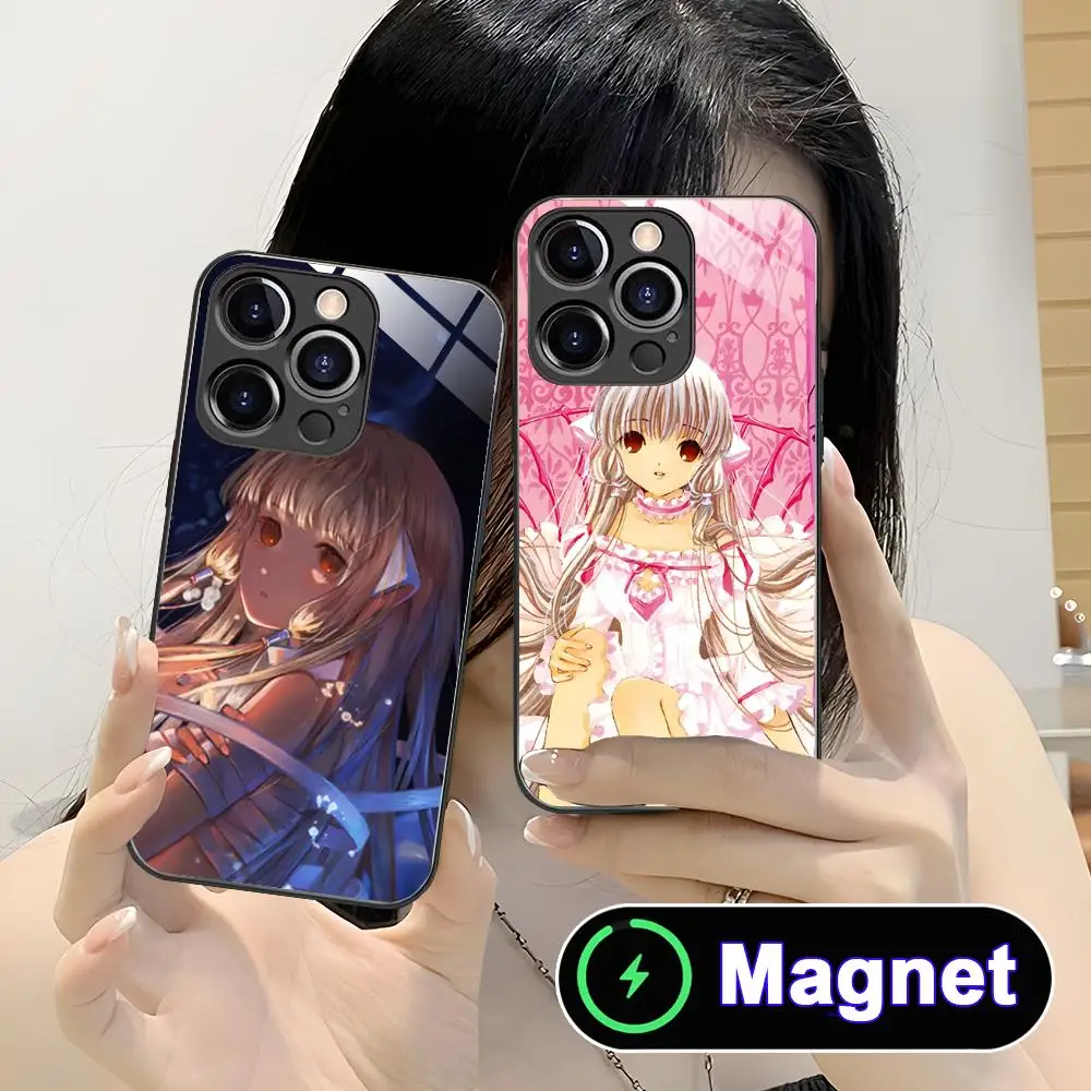 

Чехол для мобильного телефона MagSafe с дизайном аниме Chobits Chii, стеклянный, для iPhone 17 16 15 14 13 12 11 Air Pro Max Plus Mini, цветной