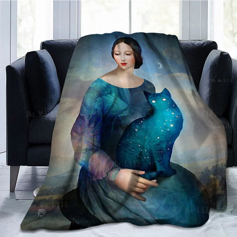 A Beautiful Woman Was Sitting With Her Cat In Her Arms Under The Tender Night Flannel By Ho Me Lili Suitable For All Seasons