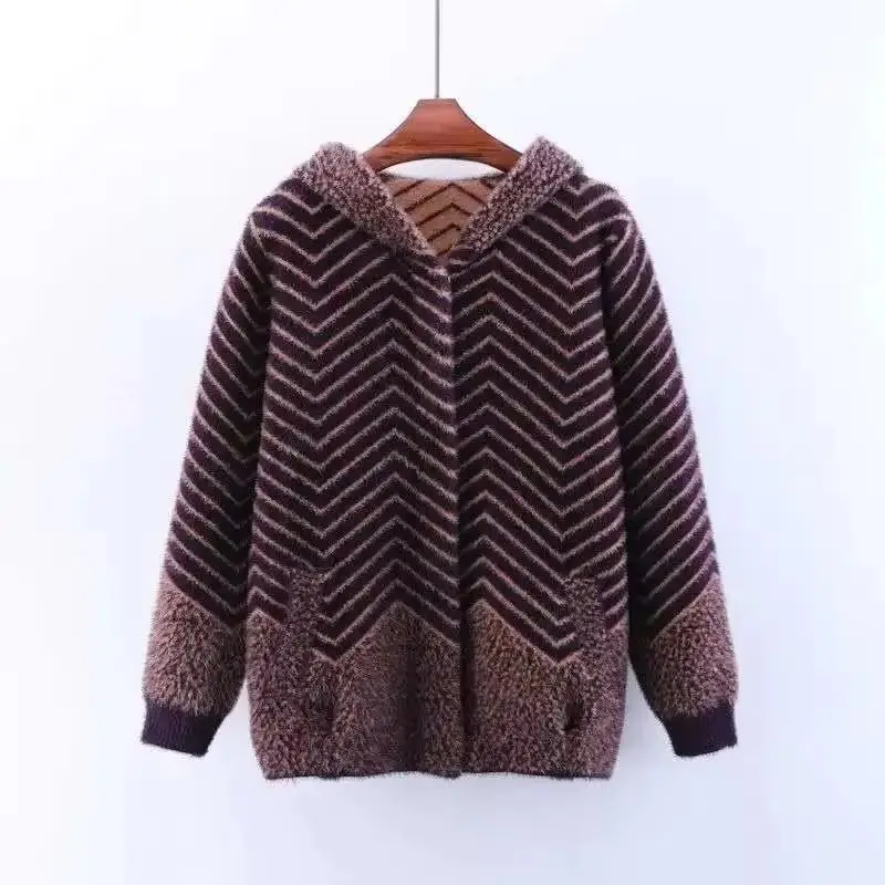 

2025New Autumn Winter Mid Aged Mother Imitate Mink Velvet Jacket Women's Cardigan Overcoat Loose Casual Wool Coat Female Outwear