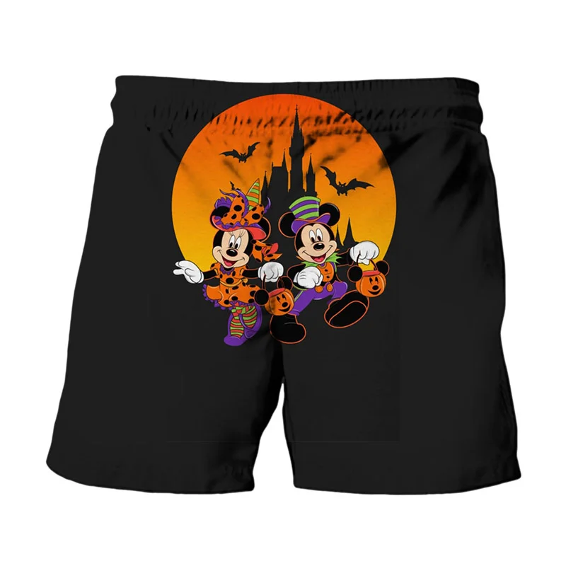 2022 New Horror Halloween Collection Disney Brand Mickey and Minnie Anime Print Summer Men\'s Fashion Beach Party Casual Shorts