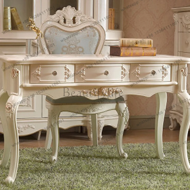 

LJY European Luxury Office Desk Wooden Standing Drawer European Aesthetic Modern Office Desk Design Crafts Tavolo Unique Furnitu