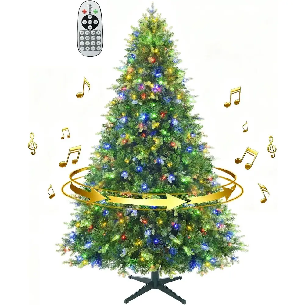 شجرة عيد الميلاد مضاءة مسبقًا بطول 6.5 قدم مع موسيقى، 340 مصباح LED باللون الأبيض الدافئ ومتعددة الألوان، 1036 نصائح فرعية من البولي إيثيلين والPVC، جهاز تحكم عن بعد #1