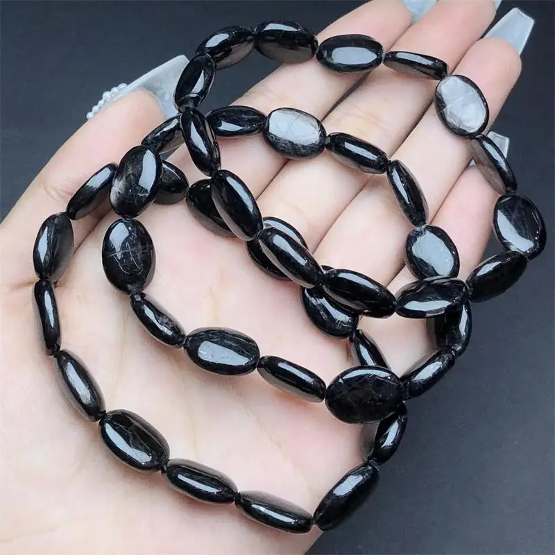 Natural Hypersthene Egg Bead Bracelet Handmade Stretch Rope Luxury Jewelry Energy Healing Holiday Gift 1PCS