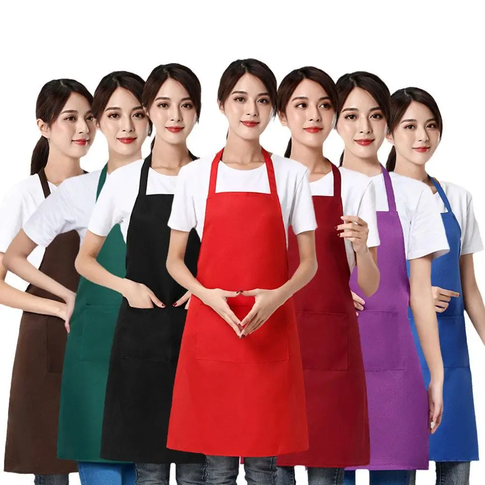 Adjustable Cooking Apron Unisex Household Solid Color Chef Waiter Barbecue Hairdresser Adult Pocket Apron Kitchen Supplies Tool