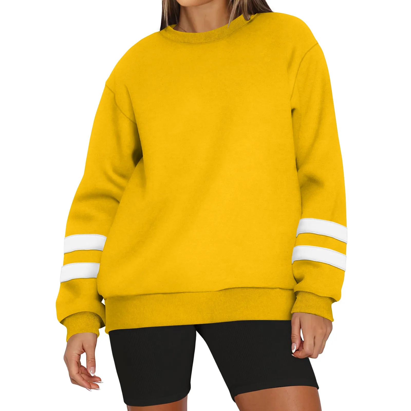 Women's Sweatshirts Autumn Fashion Striped Color Block Long Sleeve V-neck Loose Regular Casual Sweatshirts