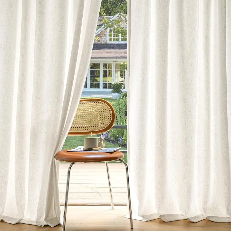 

Non-See-Through Pri acy Linen Curtains 2 Panels, Light Filtering Window Curtains Farmhouse Textured Back Tab Semi Sheer Drapes f