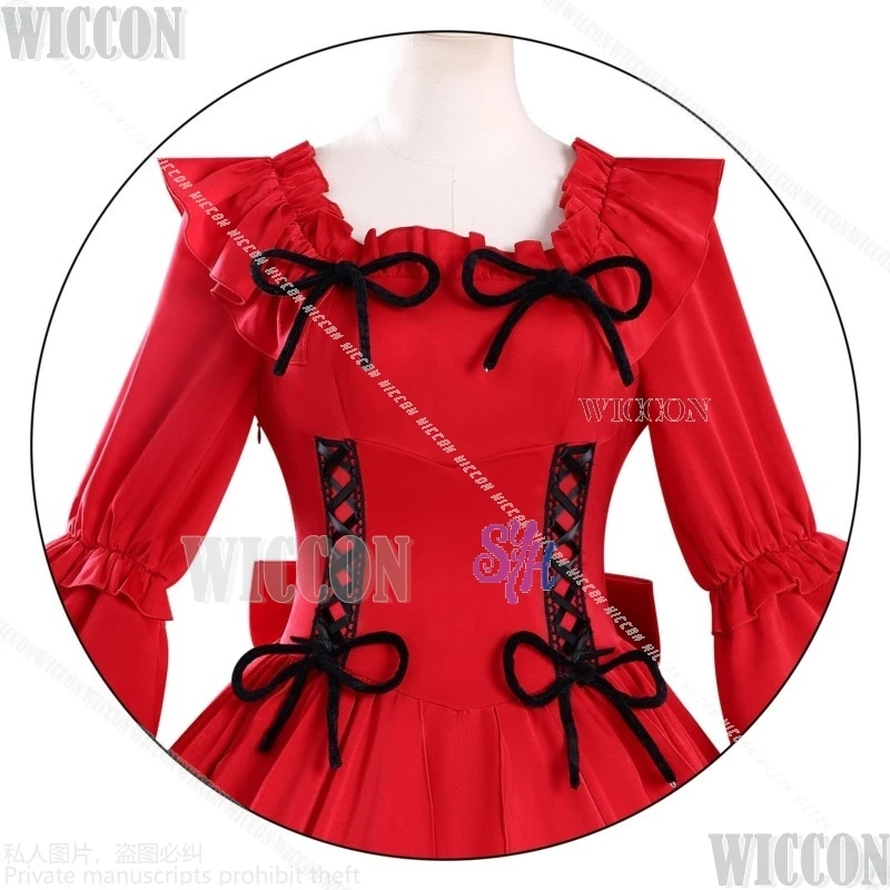 القرمزي El Vandimion Goth Vintage الرسوم المتحركة الجديدة هل أطلب شيء نهائي واحد؟ فستان قصر أحمر رائع للهالوين كوميك كون