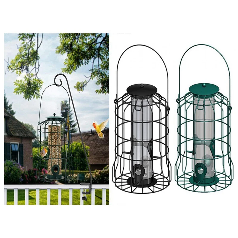 Bird Deterrent Feeder Rust-Proof Hanging Bird Feeder Cage For Garden Backyard Squirrel-Proof Wild Bird Feeder