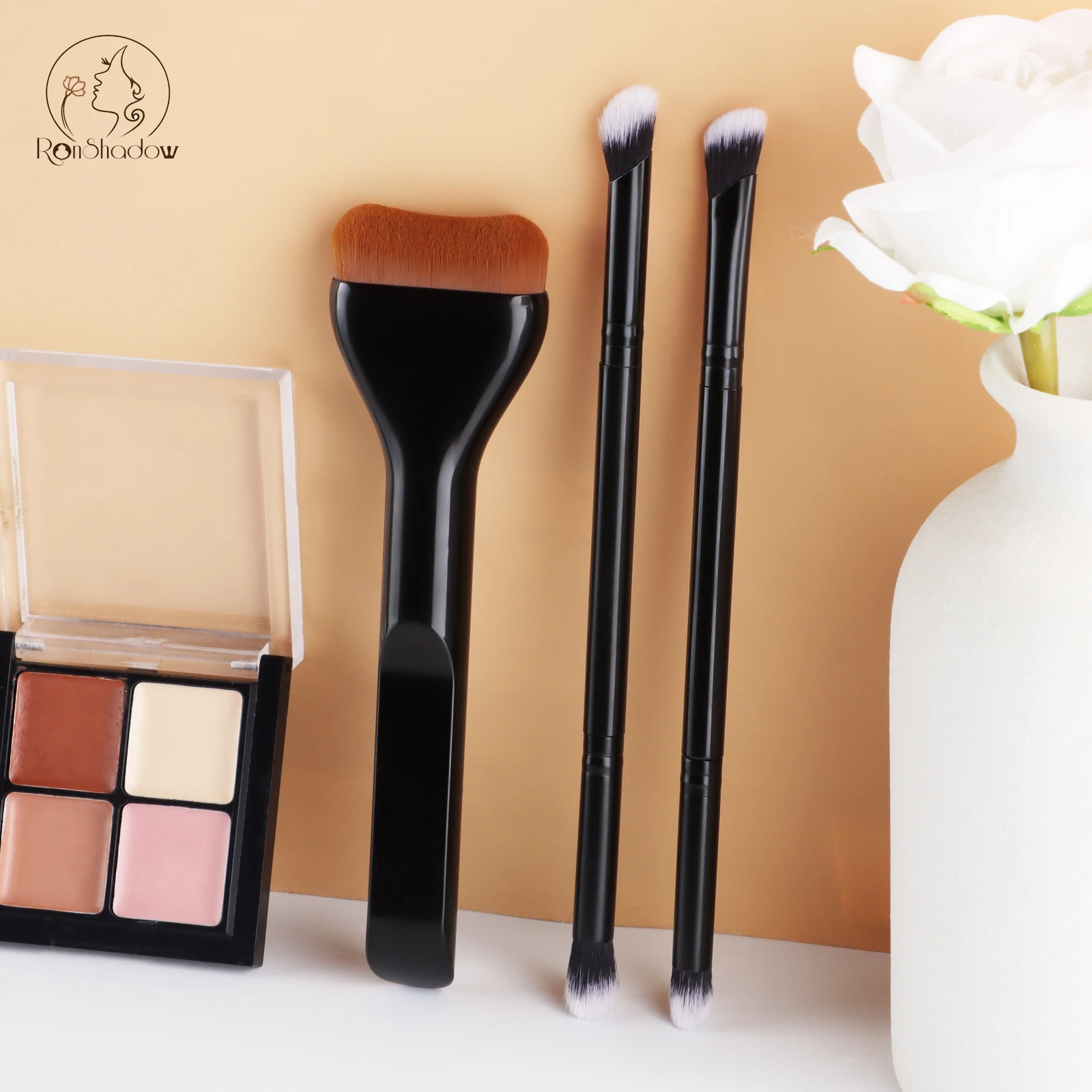 3-teiliges Multifunktions-Make-up-Pinsel-Set, gebogener Foundation-Pinsel, doppelseitige Lidschatten-Blending-Pinsel für Kosmetik